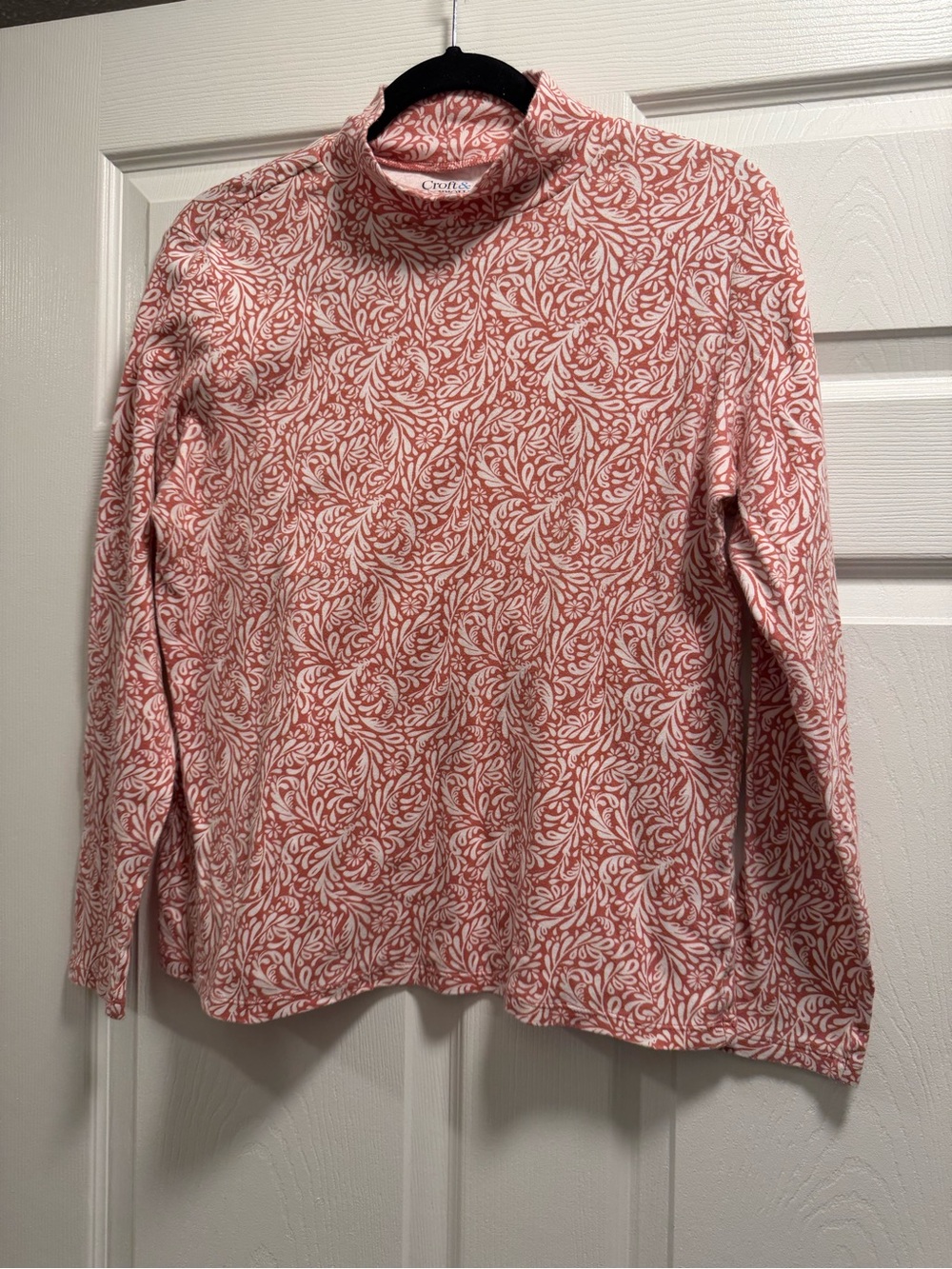 croft & barrow Rose-Pink Vine Print Mock Neck Long Sleeve Top
